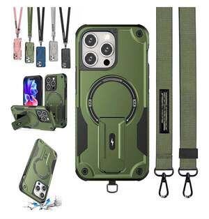 Lisade for iPhone 16Pro case with Adjustable Crossbody Strap Lanyard Hidden Kick